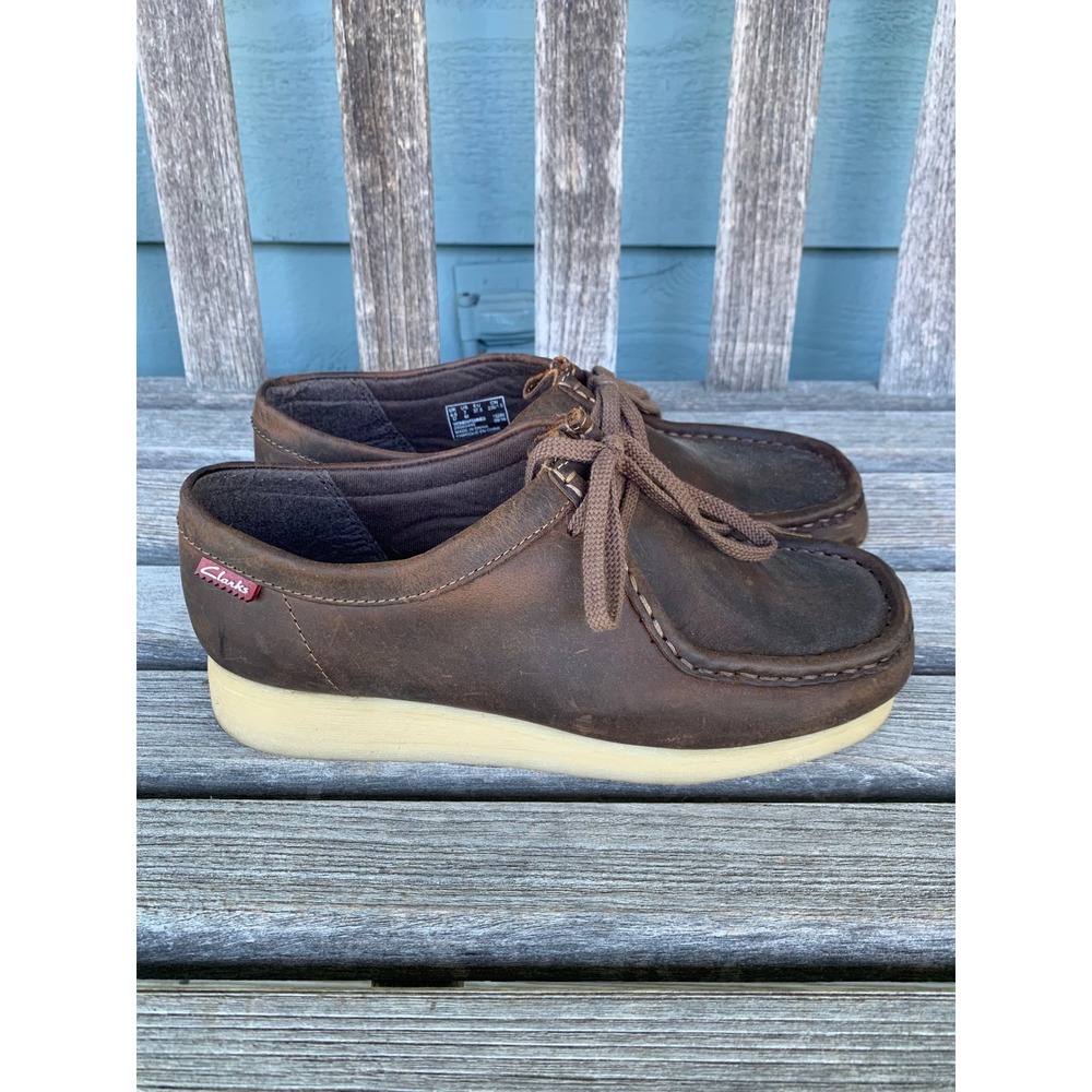 Clarks Padmora Womens 7 Brown Leather Moccasin Lace Up Wedge Loafers 26060499